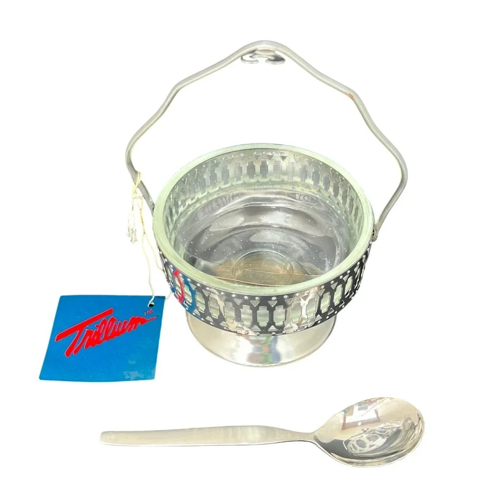Jam Server Towle Trillium Glass Insert Spoon Mid Century Condiment Dish Gift